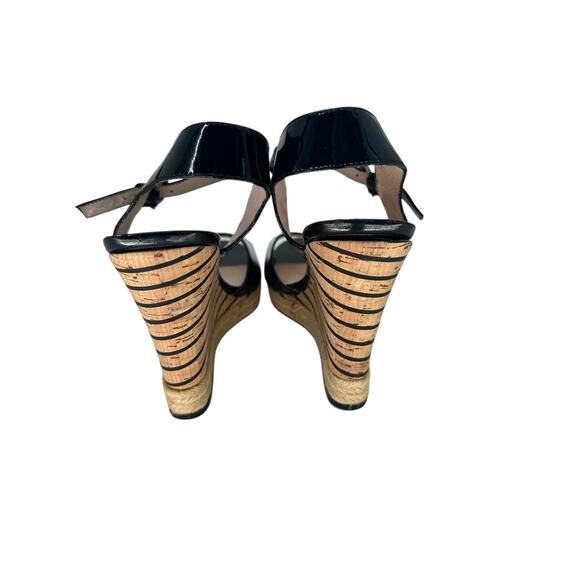 Charles David Black Patent Leather Wedge Cork Sandal sz 9.5 - Picture 5 of 9